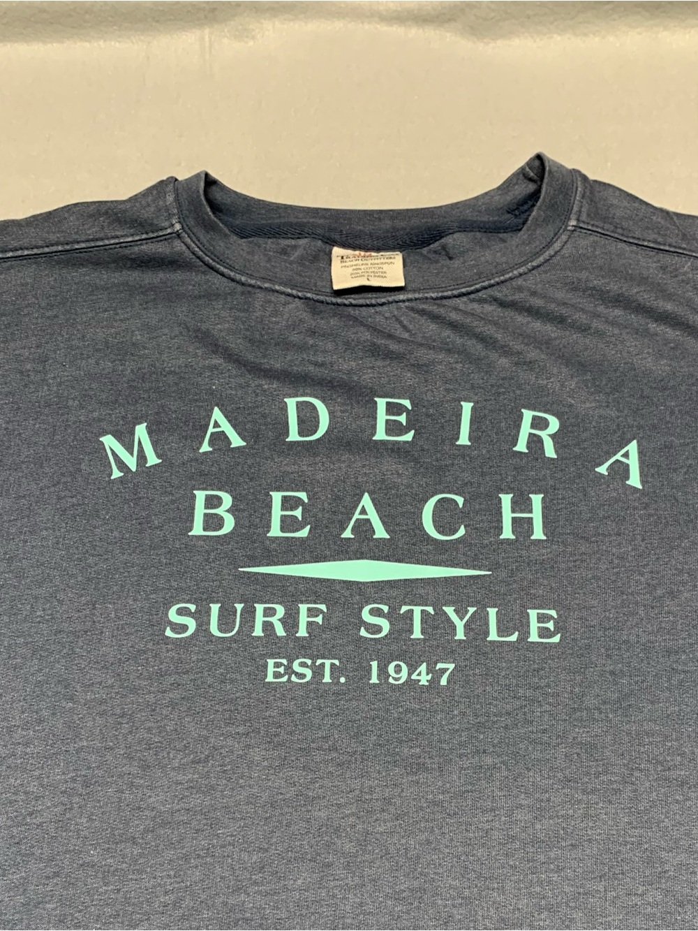 Madeira Beach Surf Style Graphic Tee - Charcoal with Mint Text